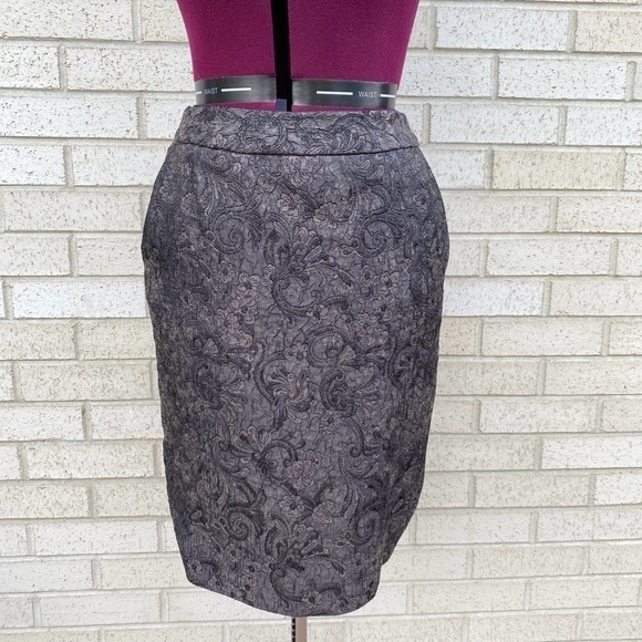 Coldwater Creek Dark Brown Metallic Brocade-like Pencil Skirt Size 6 Petite